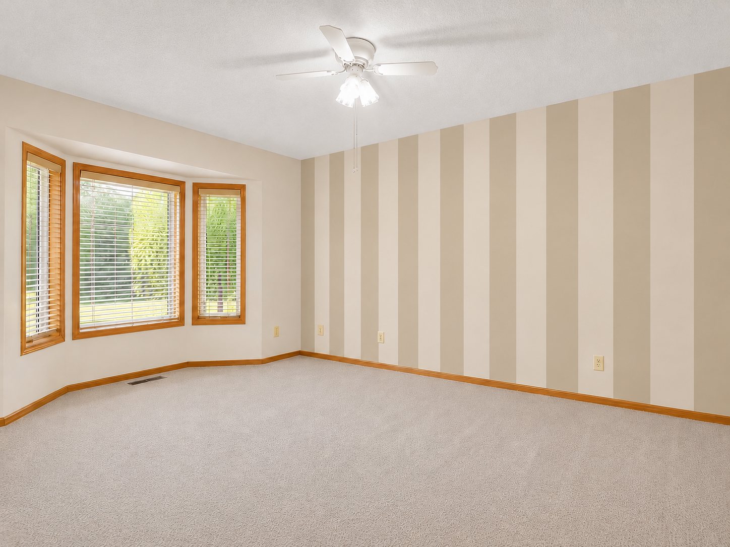 AI mockup of an empty Ham Lake bedroom with a striped accent wall